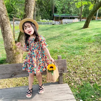 

2020 New Summer Girls Baby Short Sleeve Chiffon Floral Princess Dresses Children Kids Casual A Line Dress Toddler Clothes