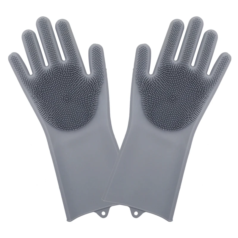 A pair Rubber Kitchen Dishwashing Gloves Cleaning Dish Fruit Washing Gloves For Kitchen Household Car Pet Glove FDA One Size - Color: Gray a pair