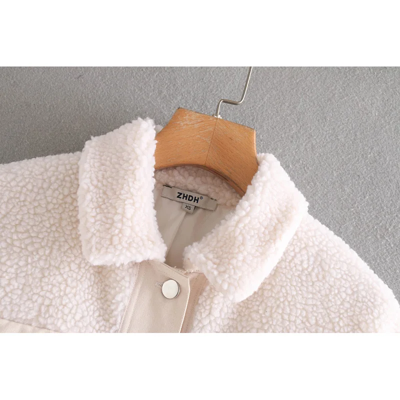 Most effective  Fashion Za Women Casual 2019 Winter Solid Fleece Coat Turn Down Collar Long Sleeve Single-breasted 