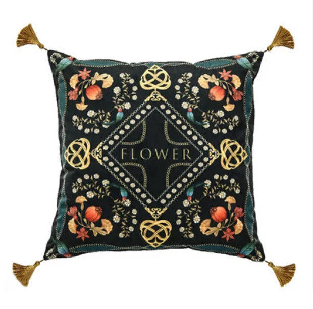 Design 2 Elegant Retro Flowers Birds Pillow Cushion Cover Throw Decorative Pillows Tassel Cojines Decorativos Para Sofa Coussin Cushions - Цвет: Design 2