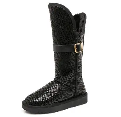 Cow leather inside increased winter snow cotton tube female thickening snow boots - Color: black01