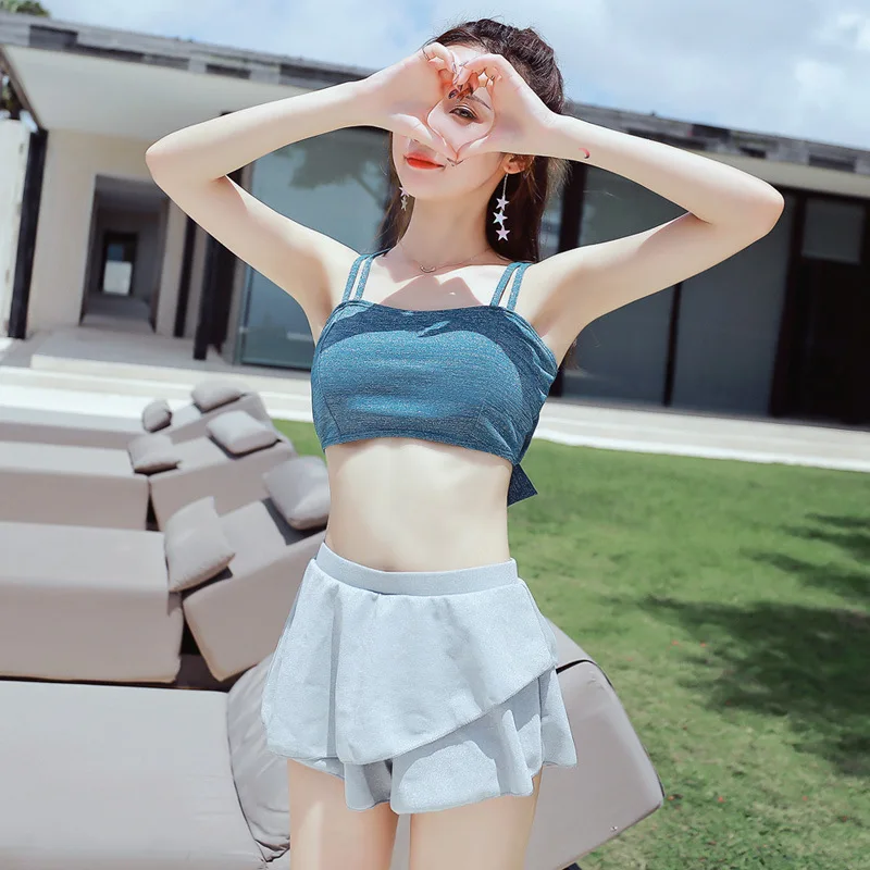 

Bikini Brazilian Swimsuit Separate Female Women Two Pieces Push Up Three Piece Set Fragrance Split Skirt Uping Solid Polyester