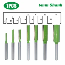 7pcs 6 Mm gambo singolo doppio flauto scanalatura dente dritto lavorazione del legno carburo di tungsteno Router fresa fresa utensili a mano