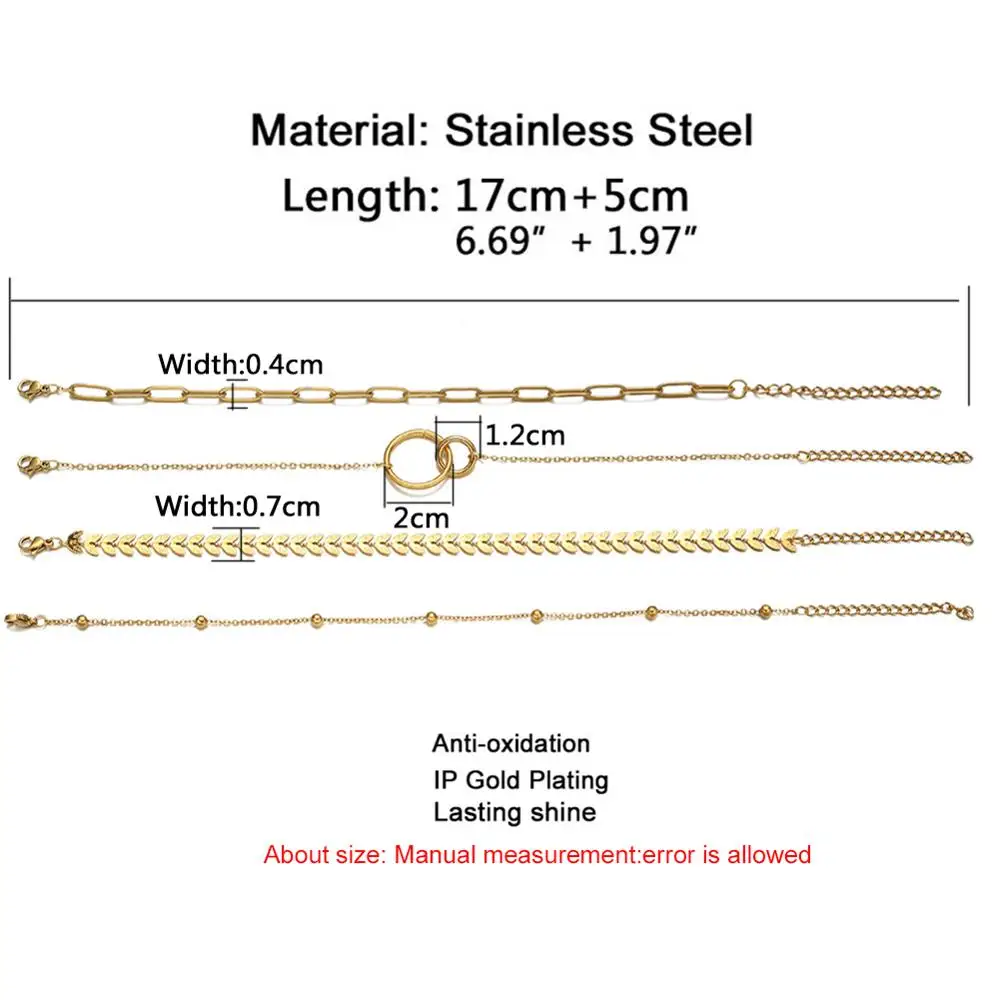MinaMaMa Vintage Stainless Steel Multilayers Chain Charm Bracelets For Women Stackable Bracelets Stack Set Jewelry bracelet jewelry