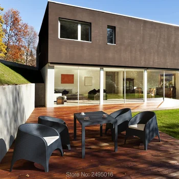 

5-piece Patio plastic garden table and chairs Non-metallic frame anti rust or decay good for indoor and outdoor use