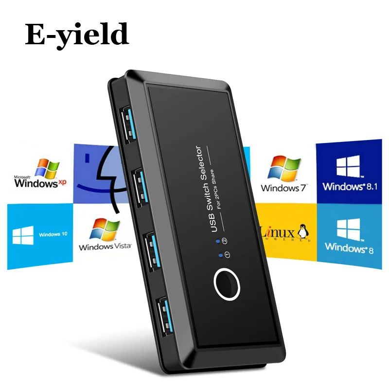 Pаспродажа EYOOLD KVM переключатель USB обмен коммутатор 4 2 шт. поделиться 1 устройством 4 2 Порт KVM Селектор для клавиатуры принтер монитор USB переключатель