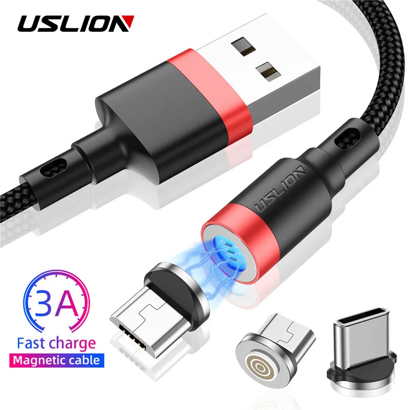 Магнитный кабель USLION 2 м 3 А Micro USB Type C для быстрой зарядки Samsung S10 Xiaomi магнитное