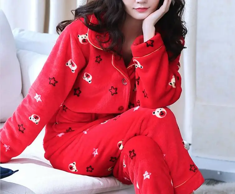 StyleV H5785 женские пижамы, пижамы, уплотненная фланель Коралловая Пижама для мамы, женская простая зимняя Домашняя одежда с длинными рукавами - Цвет: StyleV