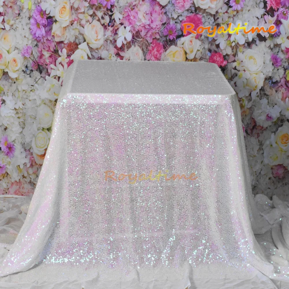  72x72in/90x132in Glitter Sequin RECTANGULAR Tablecloth -Iridescent White Sequin Table Cloth for Wed