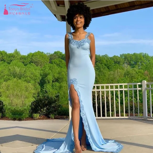 light blue and black dress