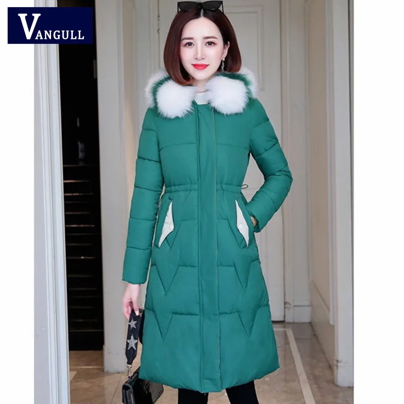 Vangull Parka женские зимние пальто длинные хлопковые повседневные меховые куртки с капюшоном женские толстые теплые зимние парки Женские приталенные пальто