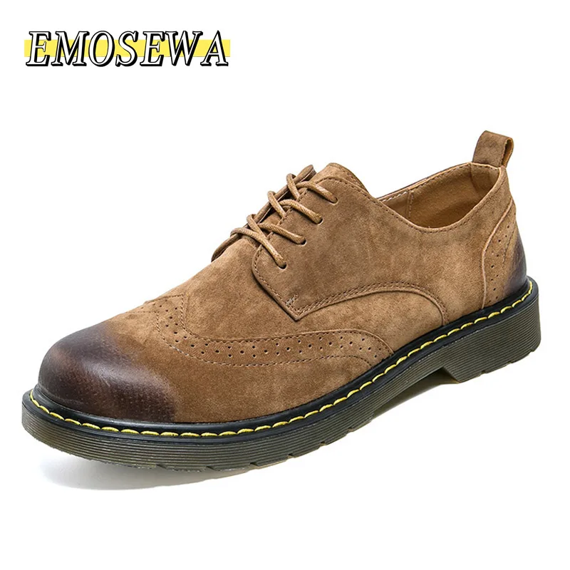 Brown EMOSEWA/Новинка года; Мужская Осенняя модная Рабочая обувь; Качественная мужская обувь на плоской подошве со шнуровкой; удобные дышащие мужские оксфорды для прогулок - Цвет: Brown
