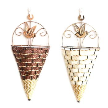 

HOT 2PCS Simulation Flower Basket Wrought Iron Rattan Wall Hanging Interior Decoration Hanging Basket Flower Art