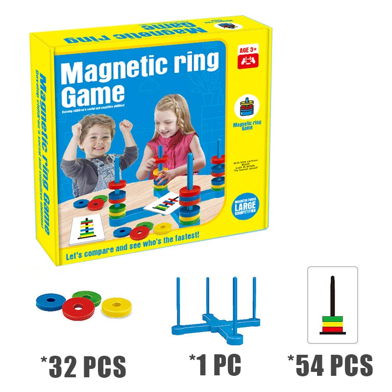 Toptrend Magnetic Ring Matching Kids Game for 4-6 Boys & Girls STEM Science Toys Fun Family Match Cards Game Holiday Board Games 