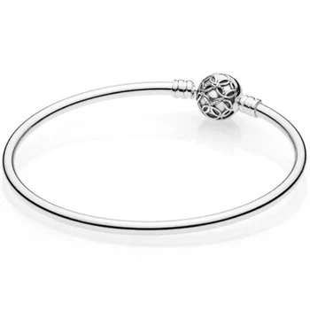 

New 925 Sterling Silver Bangle Lacework Pattern Of Love Clasp Smooth Bracelet Bangle Fit Women Bead Charm Diy Fine Jewelry