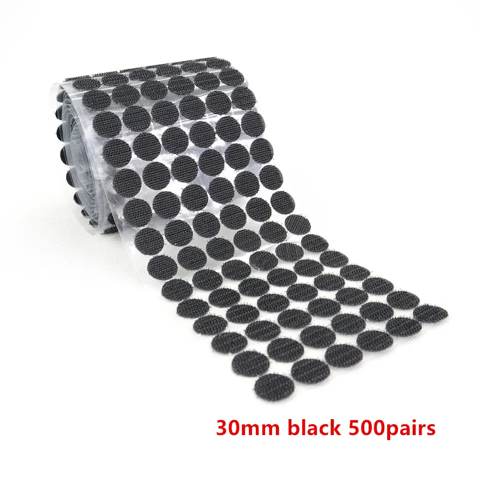 30mm black 500pairs 10/15/20/25/30 мм 500 пар Самоклеящиеся Застежки лента в горошек сильный клей Magic Стикеры диск черно-белые круглые монеты на застежке-липучке Ленты - Цвет: 30mm black 500pairs