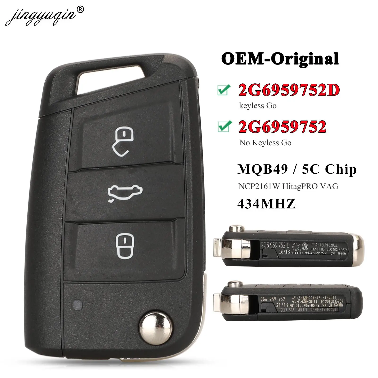Jingyuqin OEM 433 МГц 5C/MQB49 дистанционный Автомобильный ключ для VW T Cross POLO 2019 + SKODA GOLF SEAT