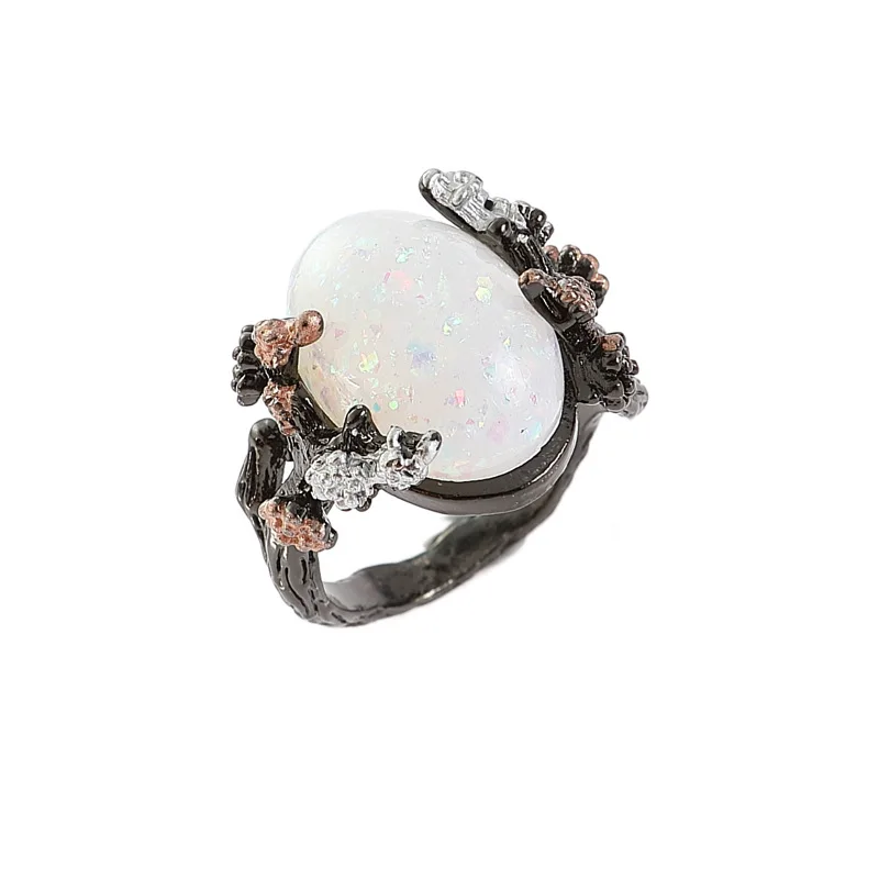 Модное кольцо из циркония, винтажное черное большое яйцо в форме опала, цветка, обручальное кольцо для женщин, подарок на день рождения, Прямая поставка