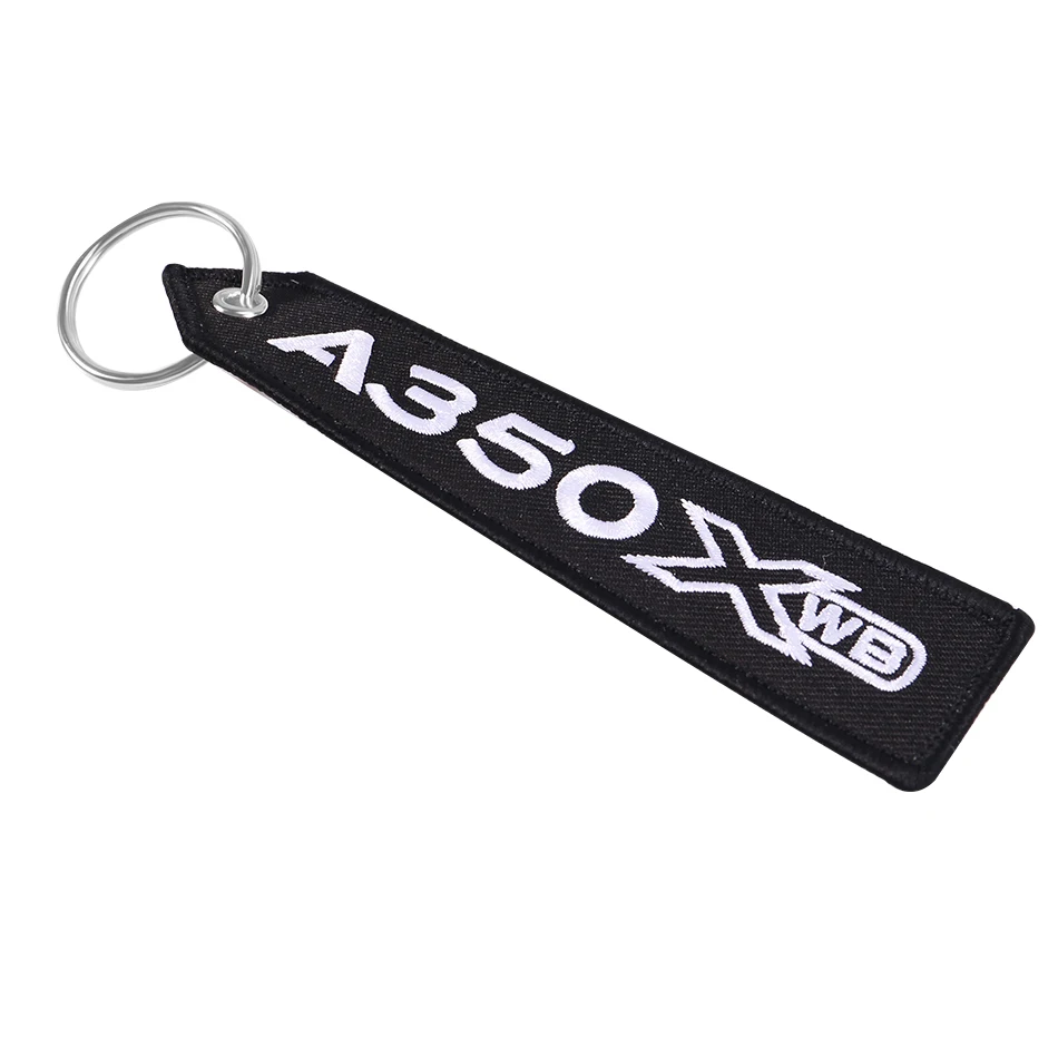 Black AIRBUS A350 Keychain Double-sided Embroidery Aviation Key Ring Chain for Aviation Gift Phone Strap Lanyard A350 Keychains (4)