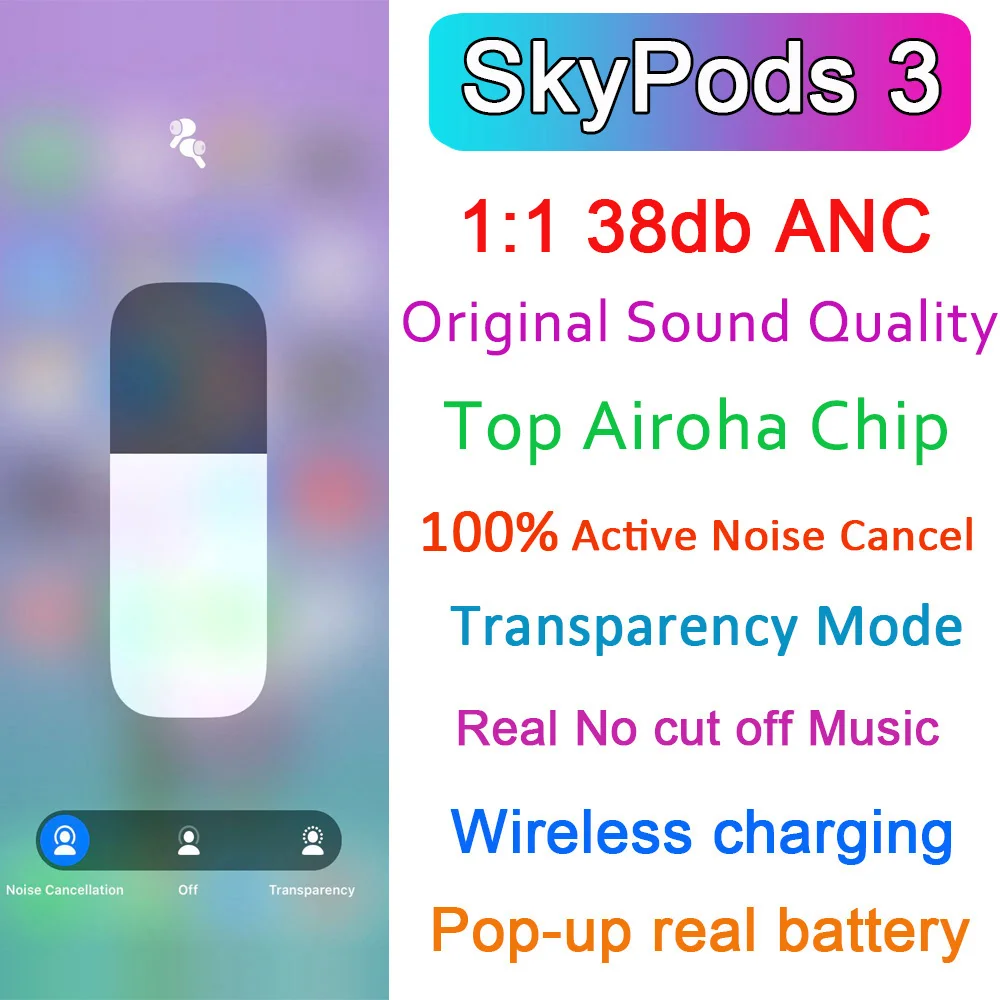 Новые беспроводные наушники SkyPods 3 TWS Bluetooth 1:1 Air3 с текстом 100% ANC & Transparencry вкладыши 10D