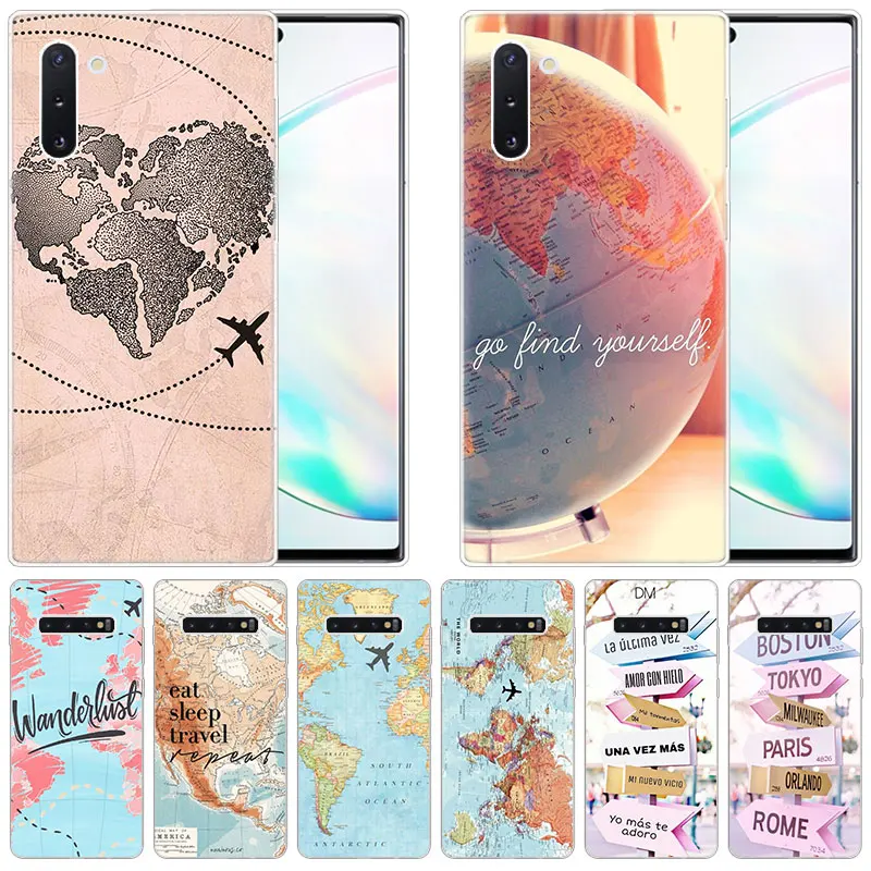 Мягкий силиконовый чехол с картой мира для Samsung Galaxy Note 10 Pro 9 8 5 M30S M40 S10E S10 5G S9 S8 Plus S7 S6
