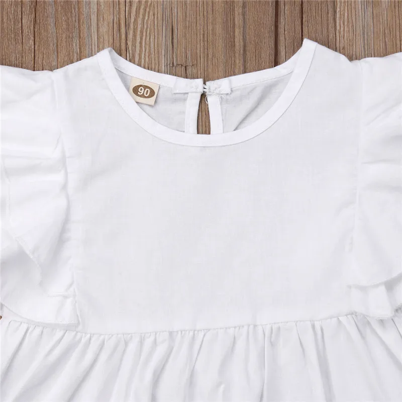 Kids Girl Clothes Sets Ruffle Sleeveless Top Dress Pearl Denim Pants