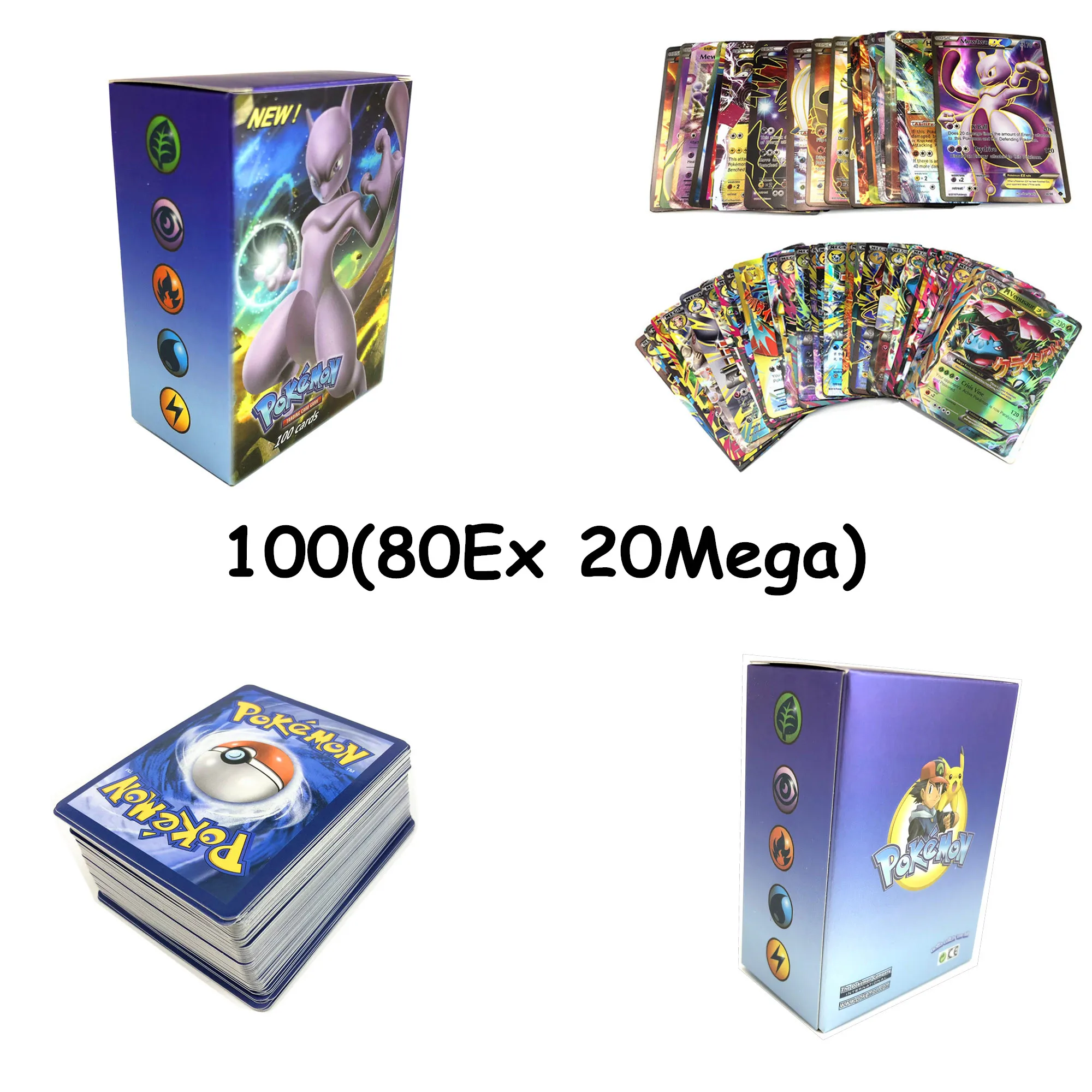 Высокое качество 25/50/100/200 игра коллекция торговой pokemones карты для забавы детей английскому языку детская gifted игрушка - Цвет: 100(80EX20MEGA)