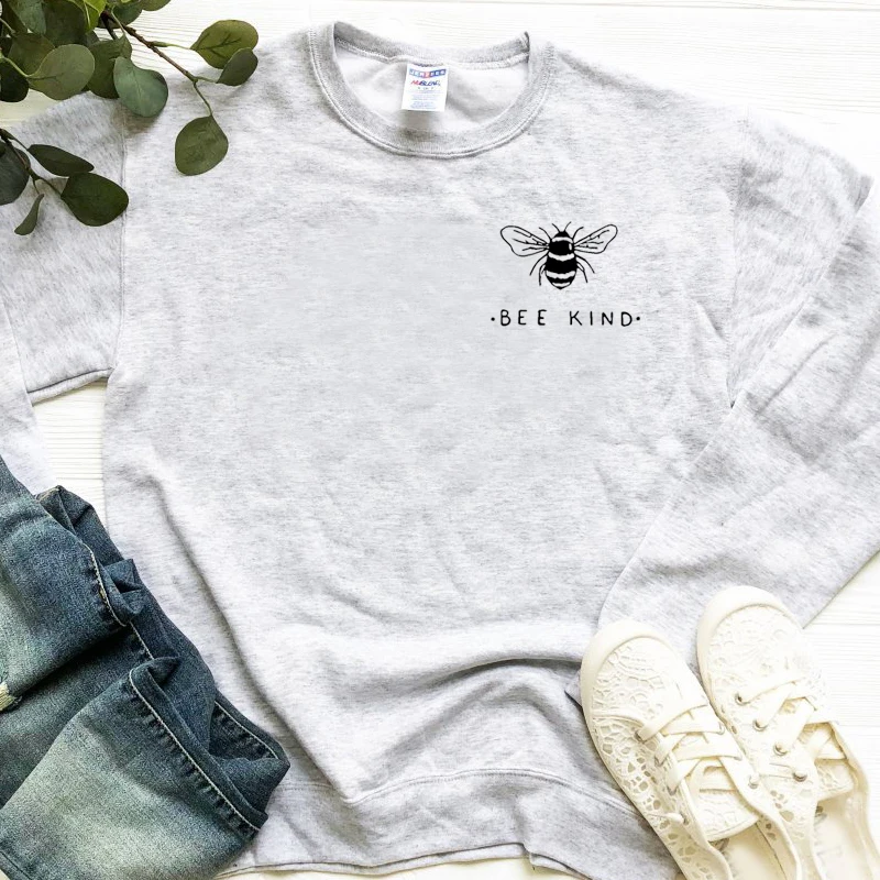Bee kind Crewneck/свитер с круглым вырезом; женская одежда с длинными рукавами; пуловер Harajuku; толстовка с капюшоном; одежда для пчелы; уличная одежда; Прямая поставка - Цвет: Серый
