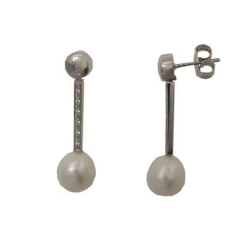 

Sterling silver earrings with chaton and Pearl zircon bar