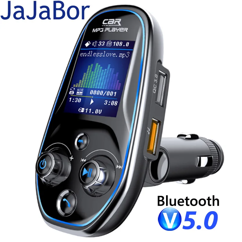 

JaJaBor Car FM Transmitter MP3 Player AUX Audio Receiver QC3.0 Type C Fast Charging USB Charger Handsfree Bluetooth 5.0 Car Kit