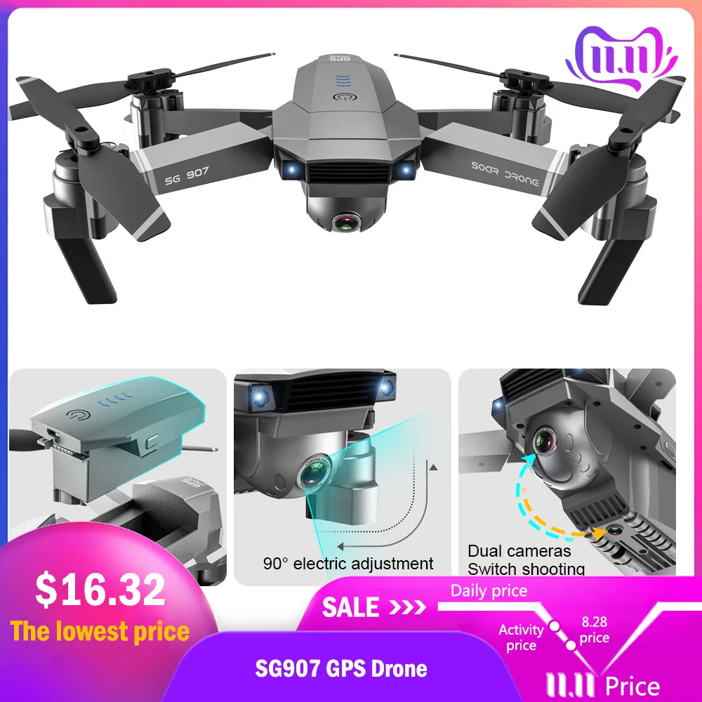 

4k Drones SG907 GPS Drone With 4K HD Dual Camera Wide Angle 5G WIFI FPV RC Quadcopter Foldable Drones