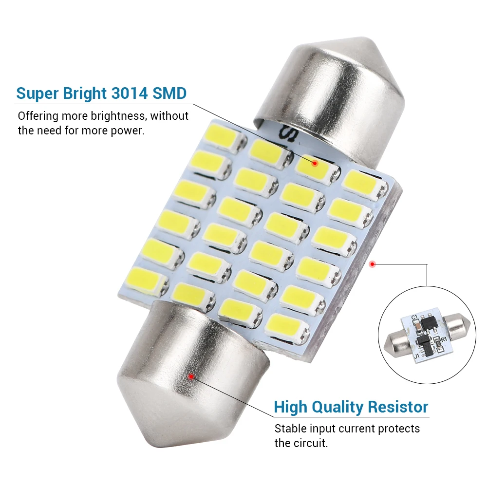 24 SMD 3014 Chipsets 3175 LED Bulbs for Interior Light,Car Light,Licence Plate Light Dome Light,Map Light,6000K White 4Pcs DE3175 DE3021 DE3022 6428 C5W 31mm/1.25 Festoon LED Bulbs 