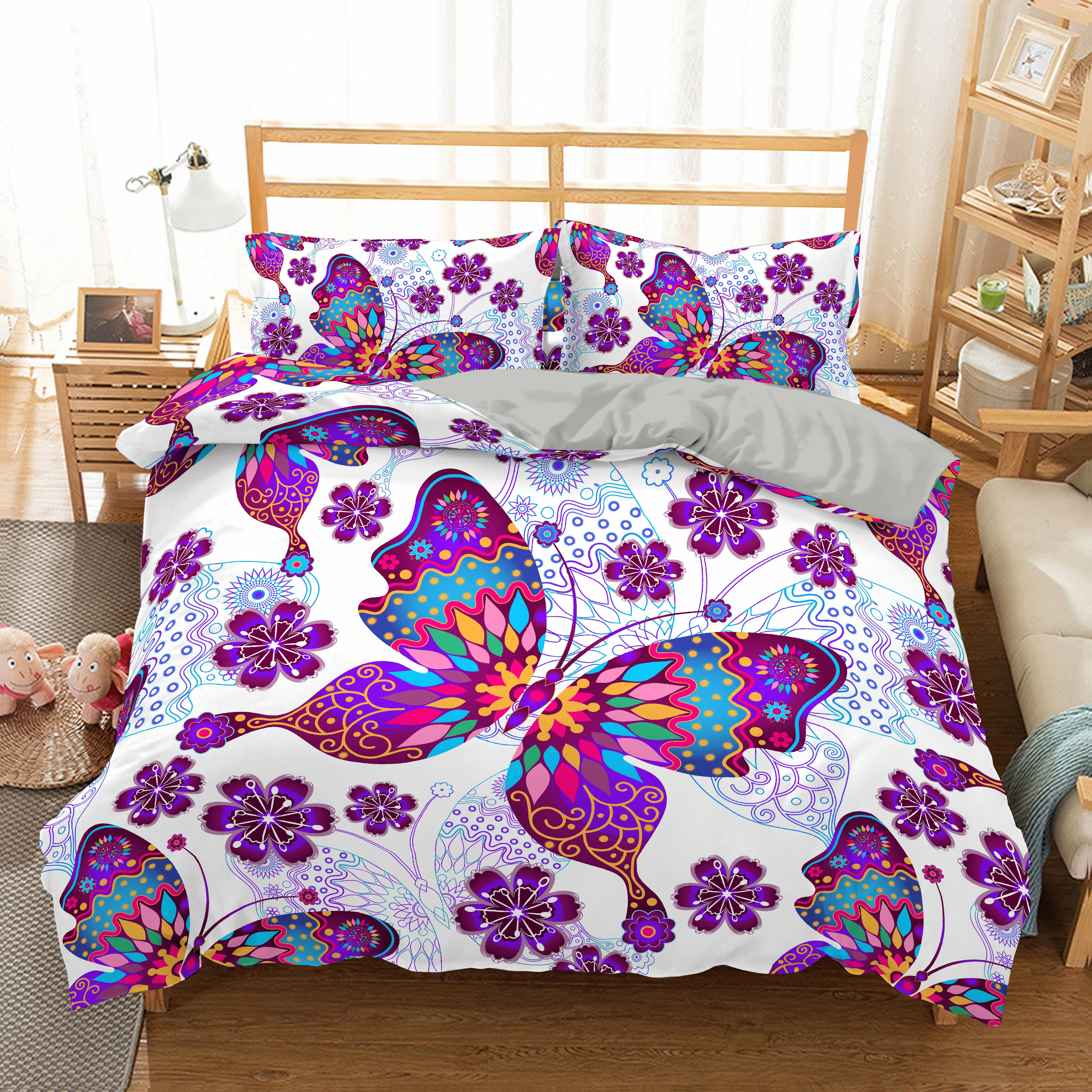 Tencel Cotton Butterfly Comforter Cover Sheet Sets with Pillowcases Imiee Beautiful Sunflower and Butterfly Duvet Cover Bedding Sets 3 Pieces Queen Size for Teen Kids Queen