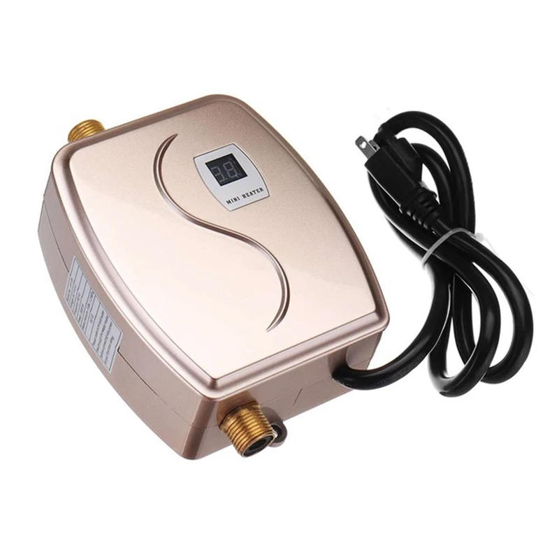 ABRA-3000W водонагреватель мини проточный мгновенный горячий кран кухонный нагревательный термостат Интеллектуальный энергосберегающий Водонепроницаемый США штекер - Цвет: gold