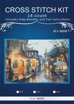 

new Embroidery Counted Cross Stitch Kits Needlework Crafts 14 ct DMC Color DIY Arts Handmade Decor Waterfall Dream City street