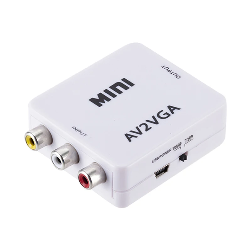 1080P Mini HD AV a VGA Video Converter RCA CVBS AV2VGA Video Converter Conversor per PC Adapter Con