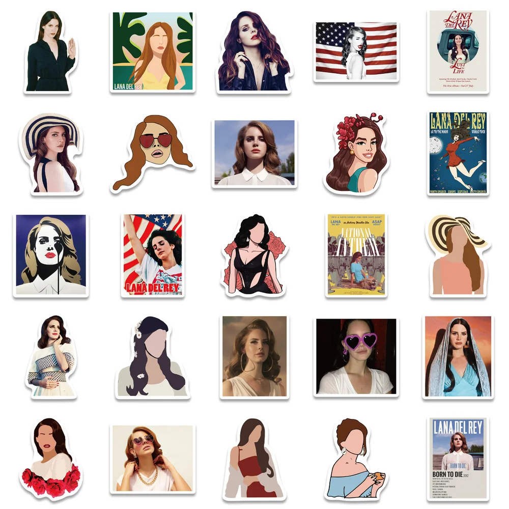 Decorative stickers 10/50PCS Singer Lana Del Rey stickers Cool laptop Guitar luggage Skateboard phone bike car Waterproof sticker decal Kid toys