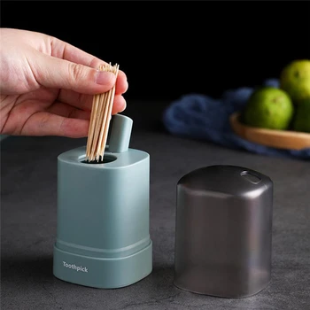 

Home Furnishings Transparent Wheat Straw Pressed Automatic Toothpick Holder Square Toothpick Box Household Storage Container