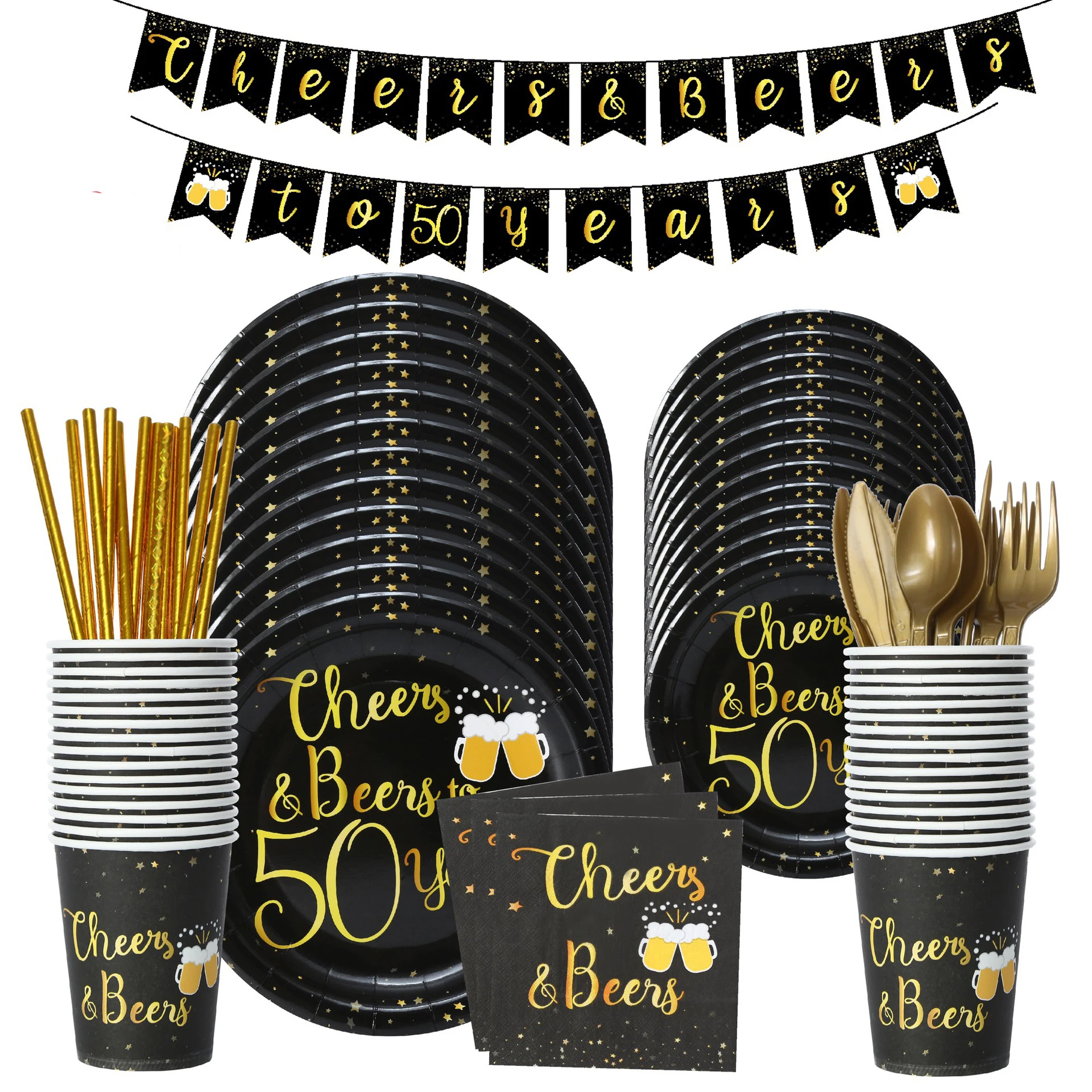 

50th Birthday Cheer 50 year Birthday Party Decorations 50th Disposable Tableware Birthday 50 Year Balloon 50 Year Cheer Beer
