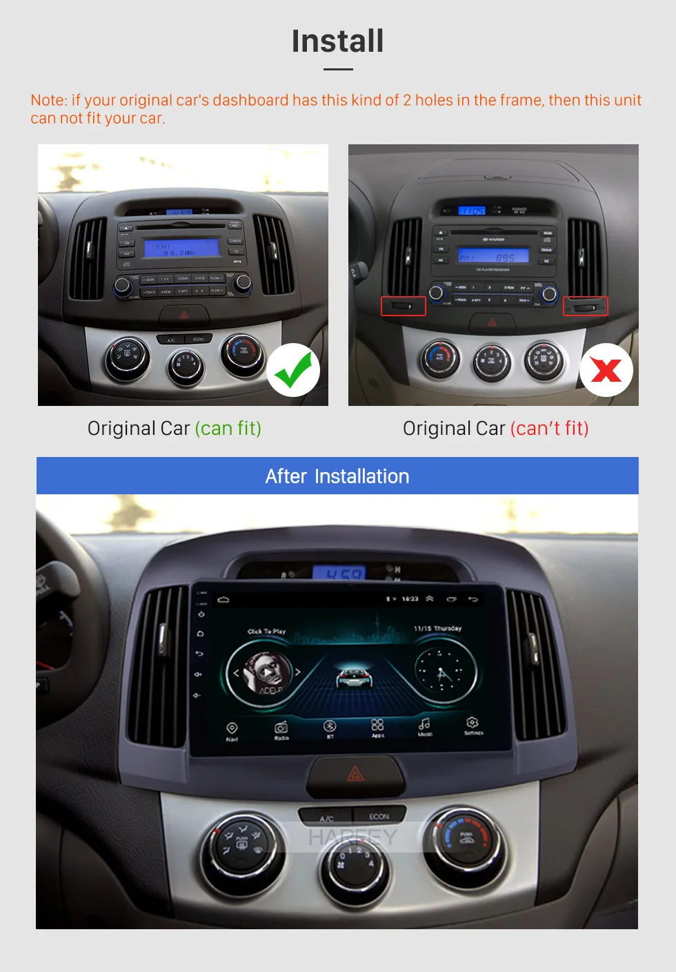 Clearance Harfey Android 8.1 Car Multimedia Player 9" GPS Navi Car Stereo For Hyundai Elantra 2007 2008 2009 2010 2011 WIFI AUX 2