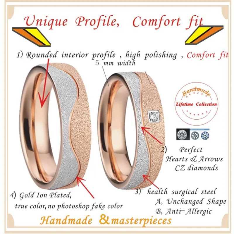 Wedding band couple rings men female male shiny Emery Sandblast titanium stainless steel Jewelry engagment rings for women (5)