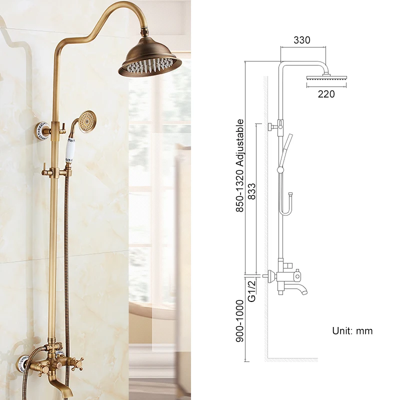 Bathroom Shower Faucet Set Antique Rain Shower Faucets With Hand Brass Wall Mounted Mixer for Bathroom Bath Luxury Rainfall EL4006T