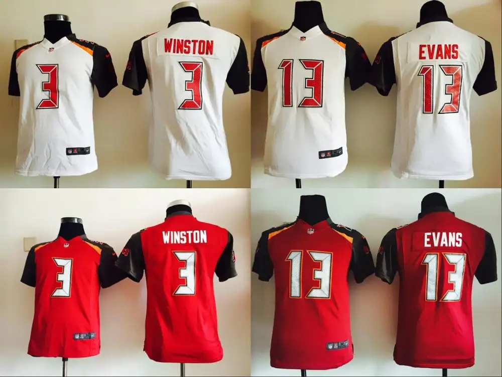 Все сшитые Молодежные Tampa Bay s Дети 54 Давид 3 Jameis Уинстон 13 майка Эванс Джерси