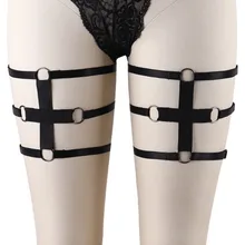Cuerpo negro ligueros con arnés corporal gótico jaula liguero para medias anillo liguero cinturón arnés de cuerpo esclavitud Punk Rave lencería Sexy(China)