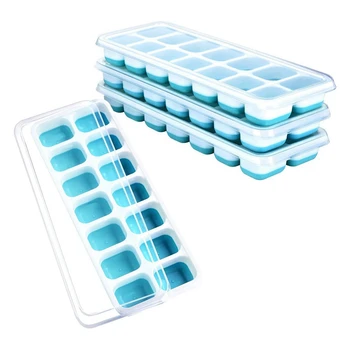 

Easy-Release Silicone and Flexible 14-Ice Trays with Spill-Resistant Removable Lid, Stackable, 4 Pack