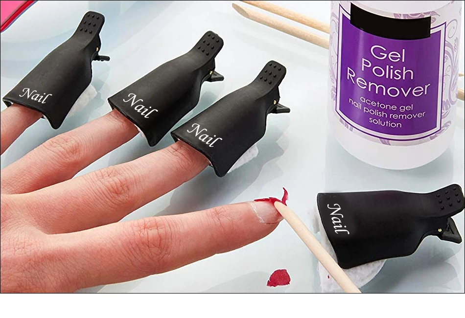 10PCS Nail Art Soak Off Cap Clip Plastic UV Gel Polish Remover Wrap Tool Nail Art Tips for Fingers Nail Polish Remover Nail Tool