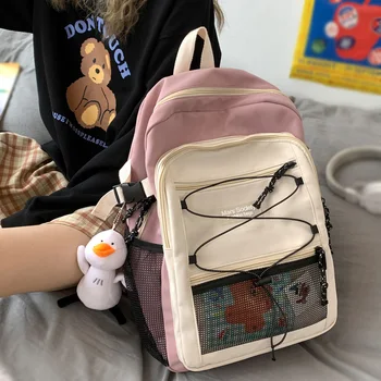 

DCIMOR Reflective Rope Contrast Color Waterproof Nylon Women Backpack Large Capacity Tuck Net Female Laptop Backpack Schoolbag