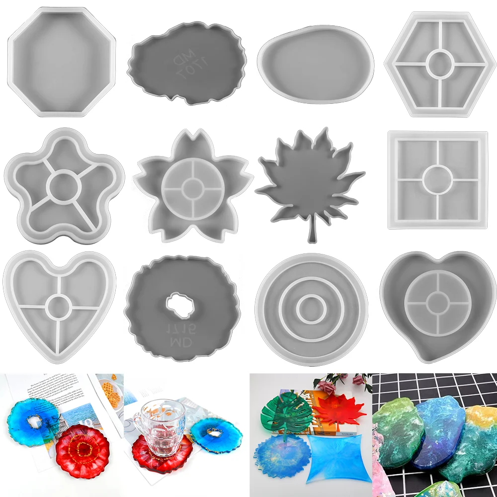 20 Style Coaster Silicone Molds Palm UV Epoxy Resin Mold Geode Coasters Resin Casting Mould for DIY Crafts Jewelry Making Tools