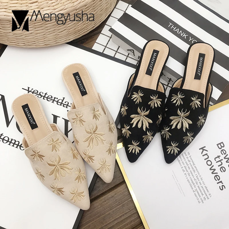 2019 г. Осенние закрытые тапочки шлепанцы с острым носком женские бархатные