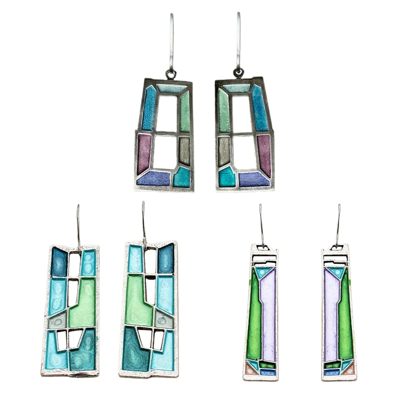 Ethnic style geometric square stitching hollow earrings personalized color matching female accessories